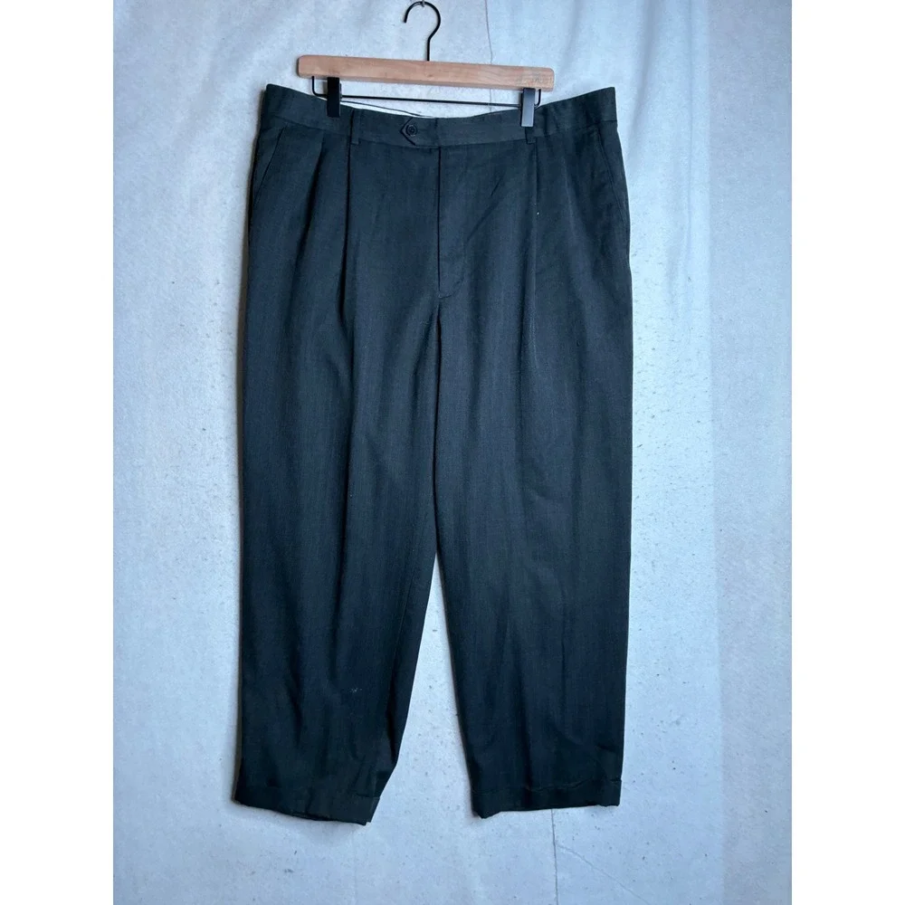 Joseph & Feiss Mens 40x30 Pleated Dress Pants Gray Wool Blend Cuffed Trousers